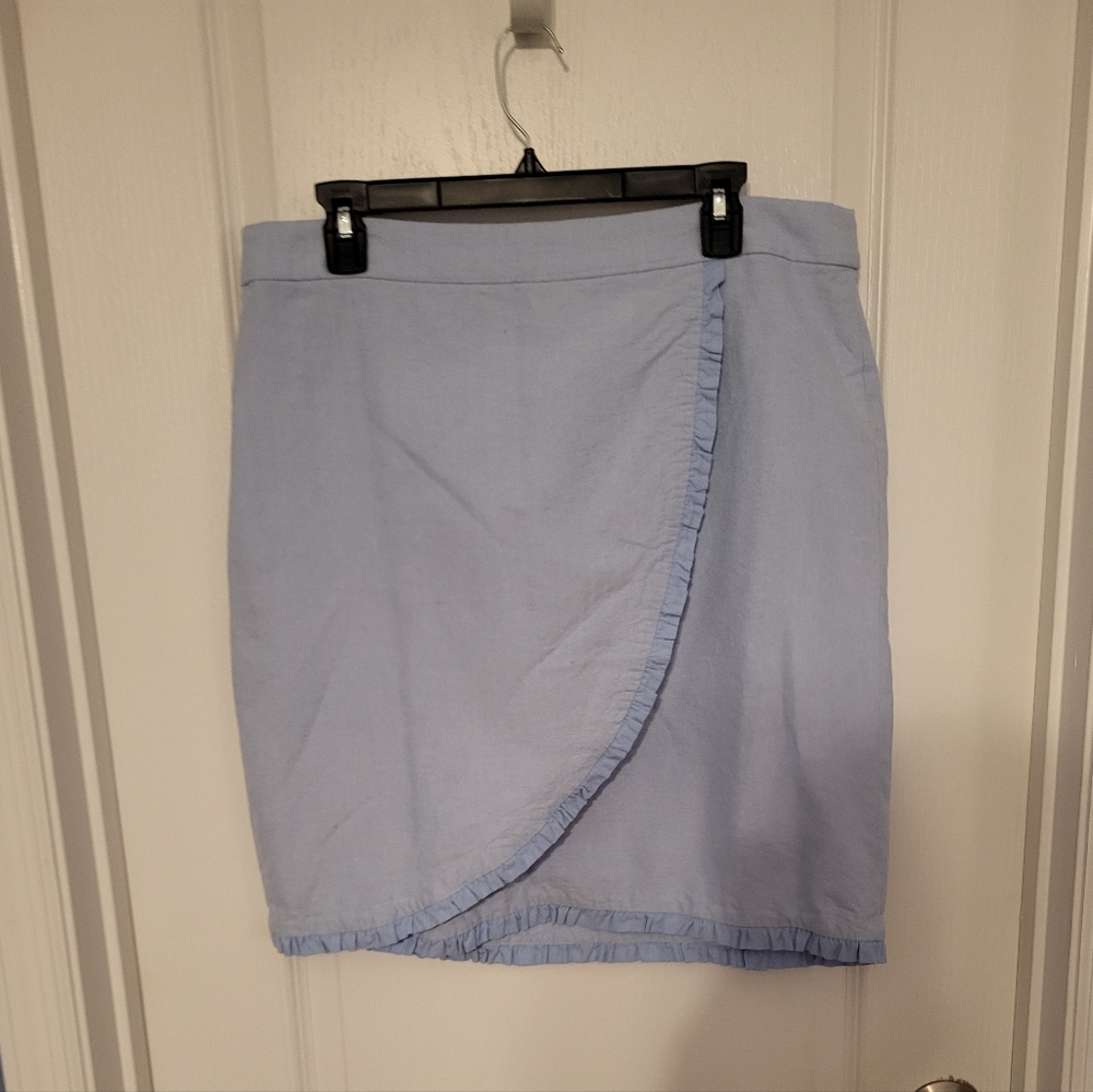 J. Crew Factory Light Blue Ruffle Wrap Pencil Skirt